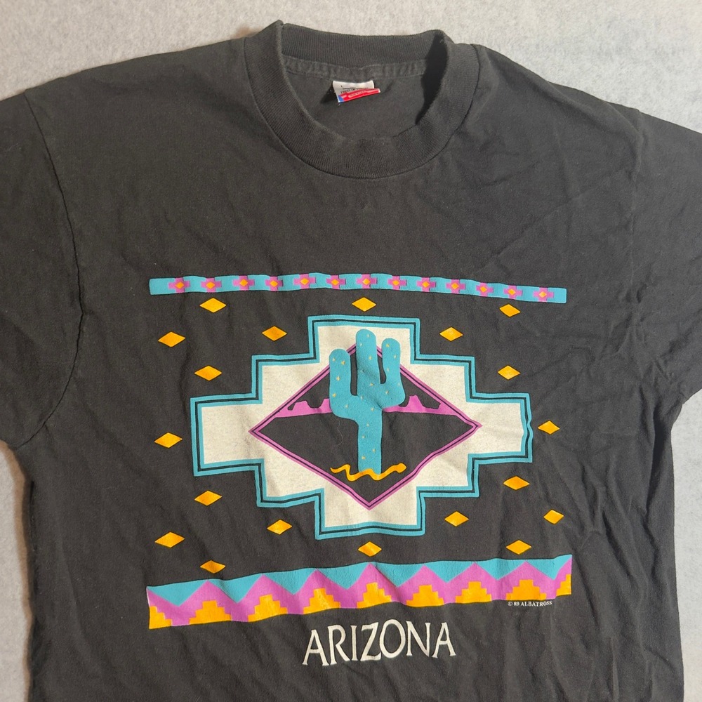 Vintage 1989 Arizona Cactus T Shirt Mens Large Black Single Stitch Albatross USA